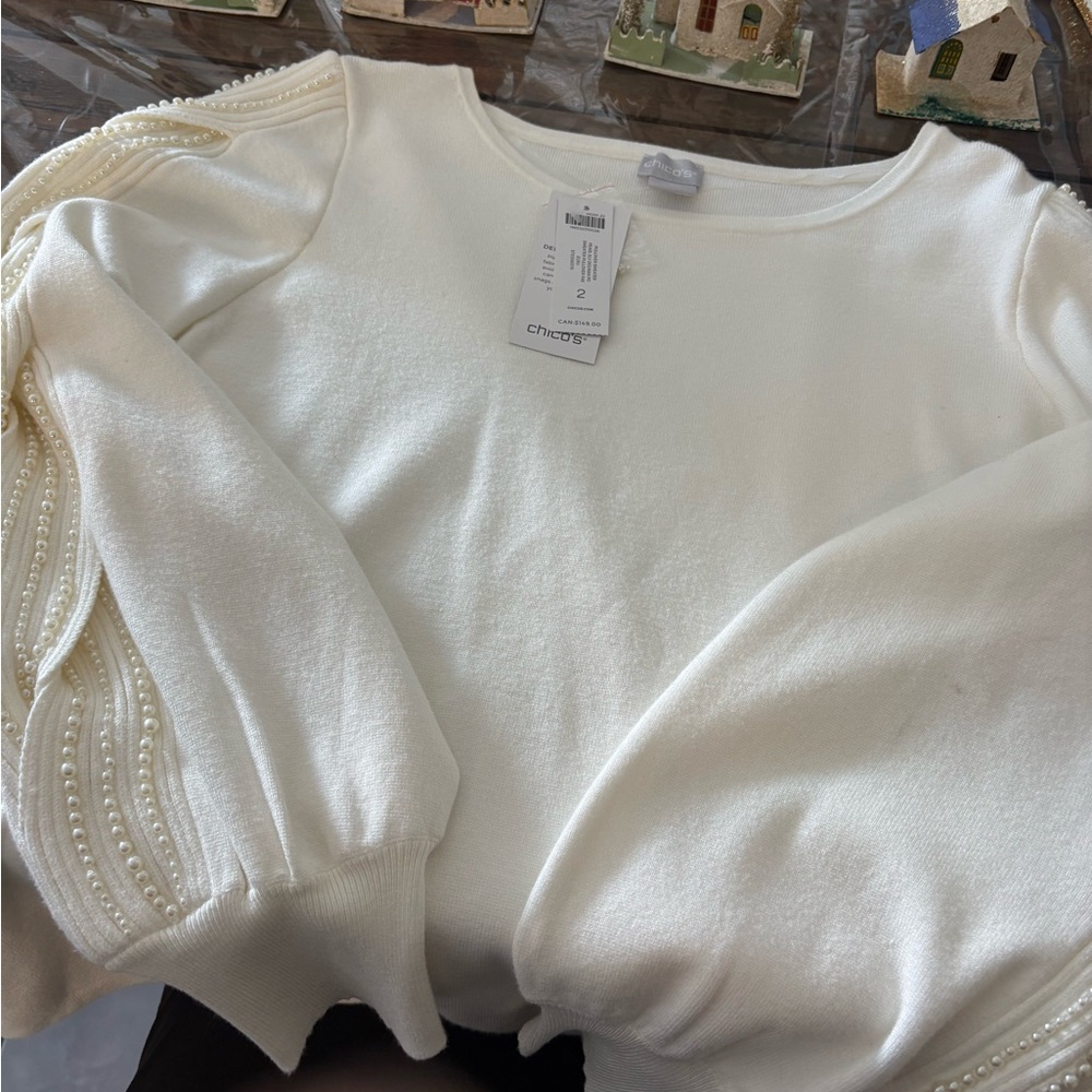 Chico's Elegant White Sweater with Pearl Accents - Picture 1 of 11